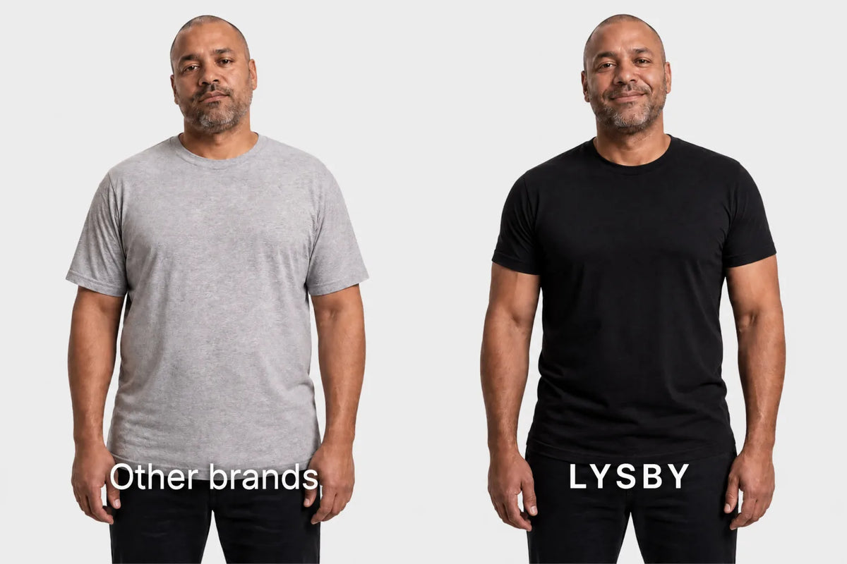 Other brands t-shirt compared with a Lysby t-shirt