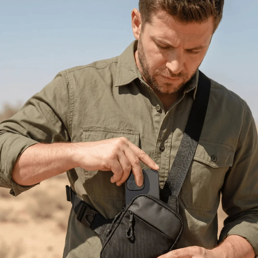 Sling bag in use