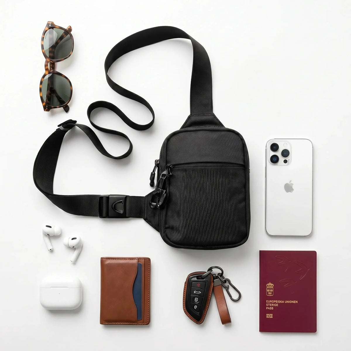 Sling bag flat lay