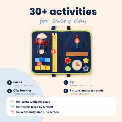 30+ everyday activities: laces, zip, clip buckles, buttons