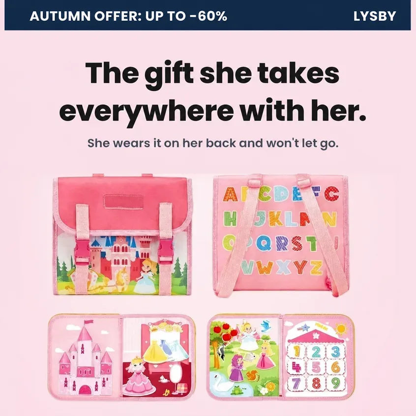 Pink Lysby backpack, princess and castle design: the gift she takes everywhere with her