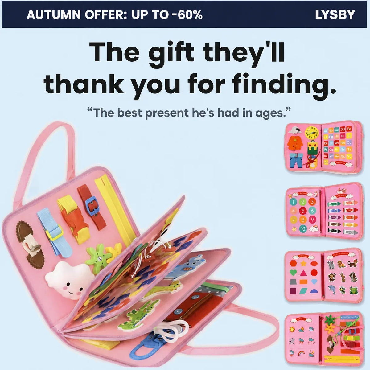 Pink Lysby Discovery Set, the 30+ activity book fanned open: the gift they'll thank you for finding