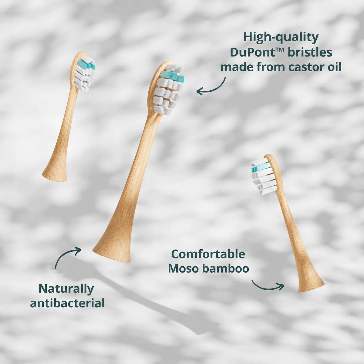 Bamboo brush heads with DuPont bristles made from castor oil