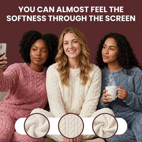 Cozy Set fleece pyjama set in pink, cream and blue