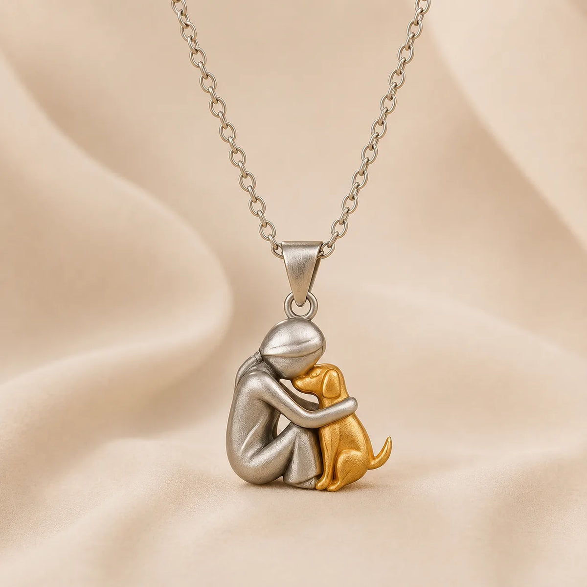 Eternal Hug Necklace, women dog design, gold