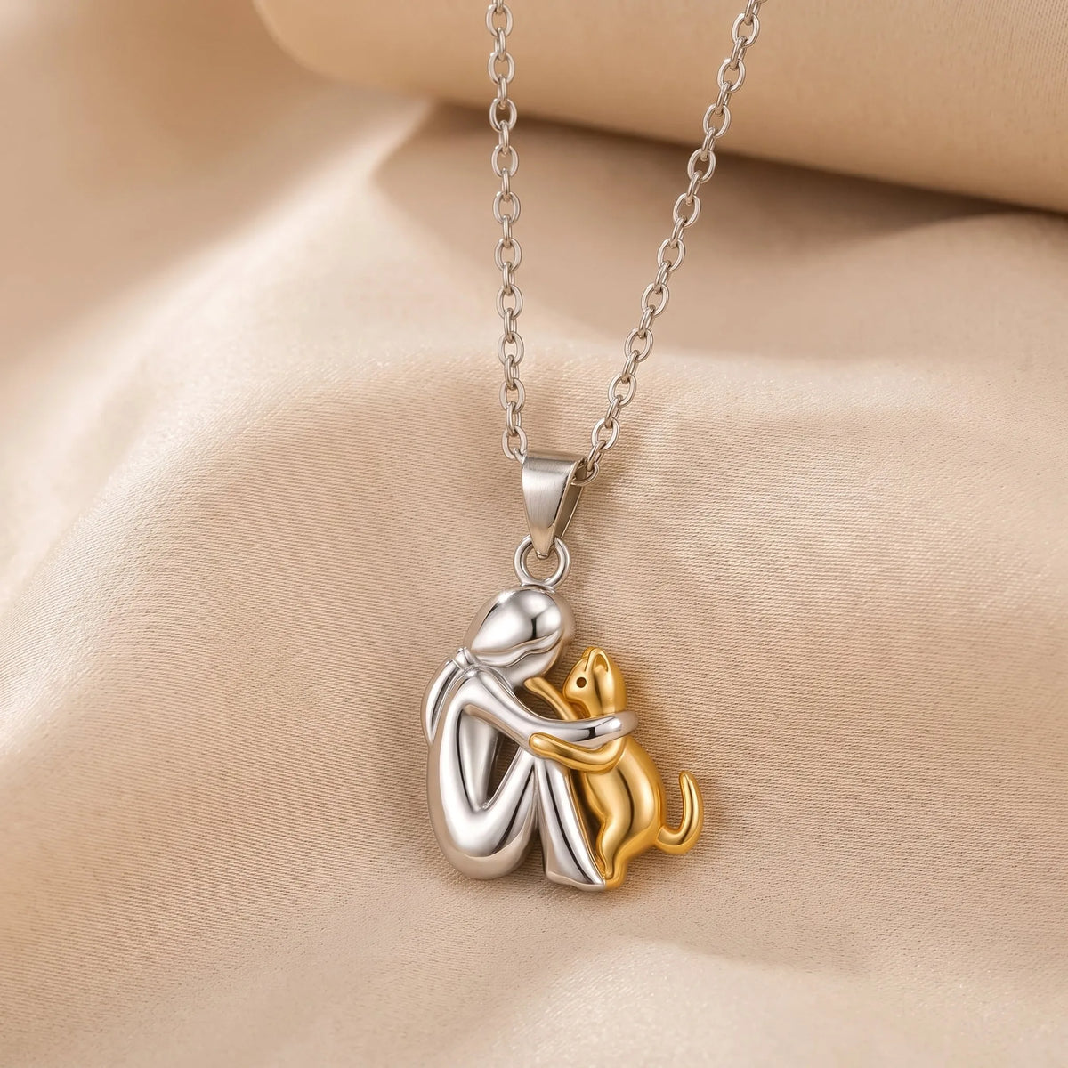 Eternal Hug Necklace, women cat design, gold