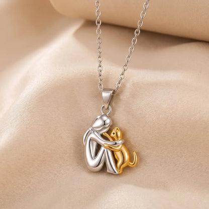 Eternal Hug Necklace, women cat design, gold