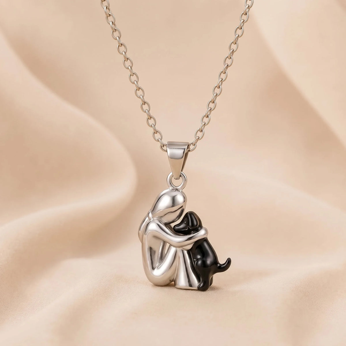 Eternal Hug Necklace, women dog design, black