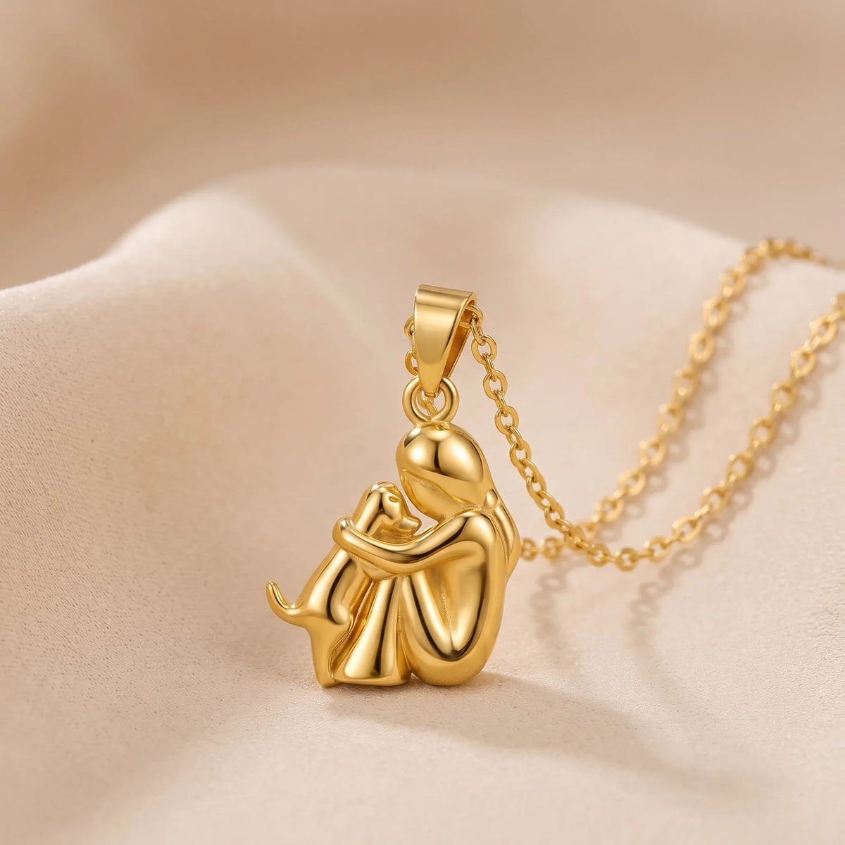 Eternal Hug Necklace, women dog design, full gold
