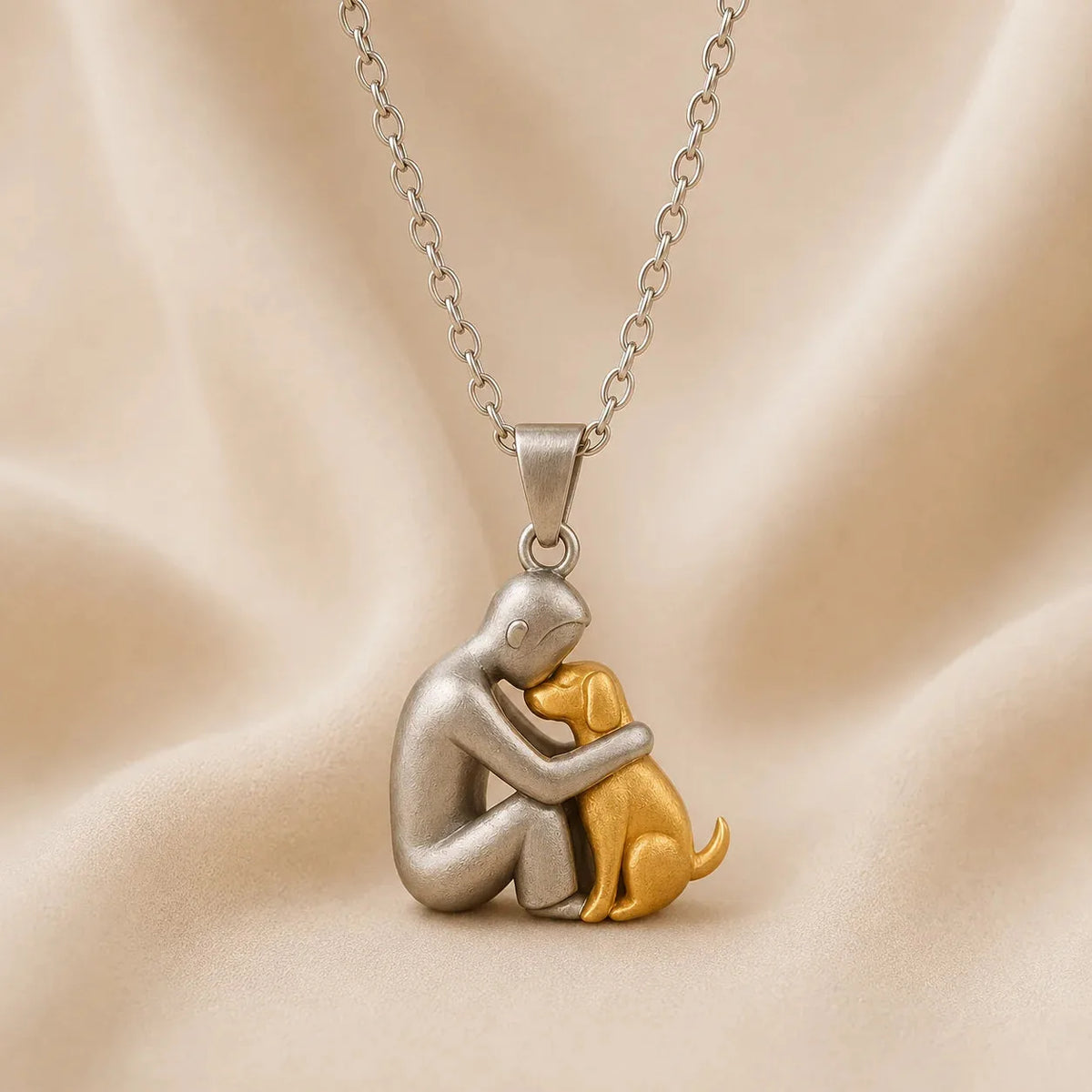 Eternal Hug Necklace, men dog design, gold