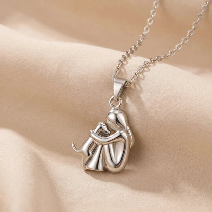Eternal Hug Necklace, women dog design, silver
