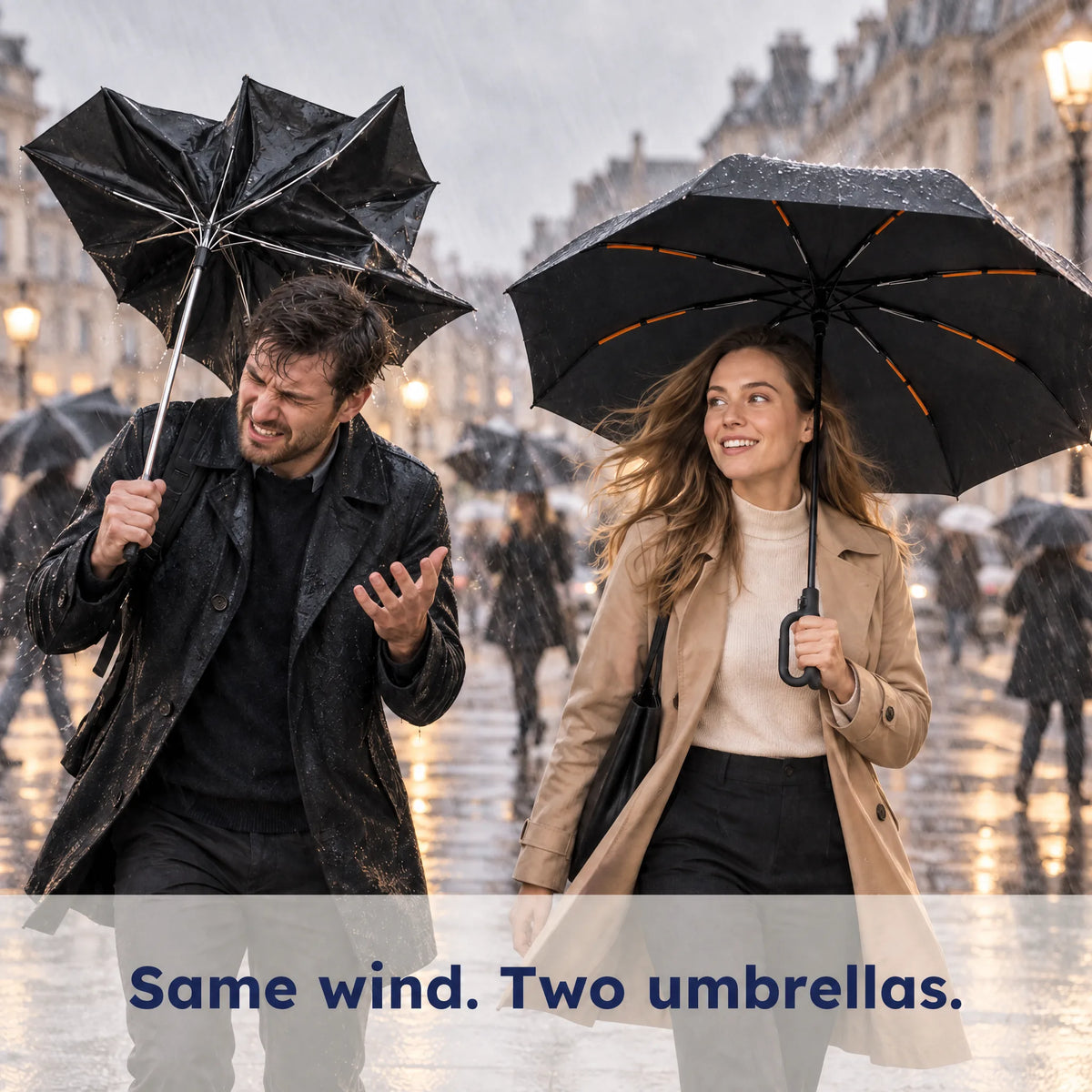 Same wind, two umbrellas