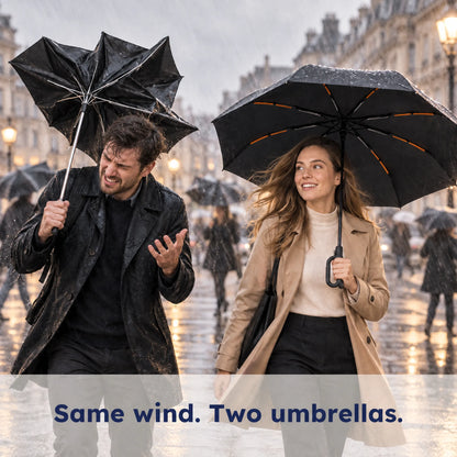 Same wind, two umbrellas