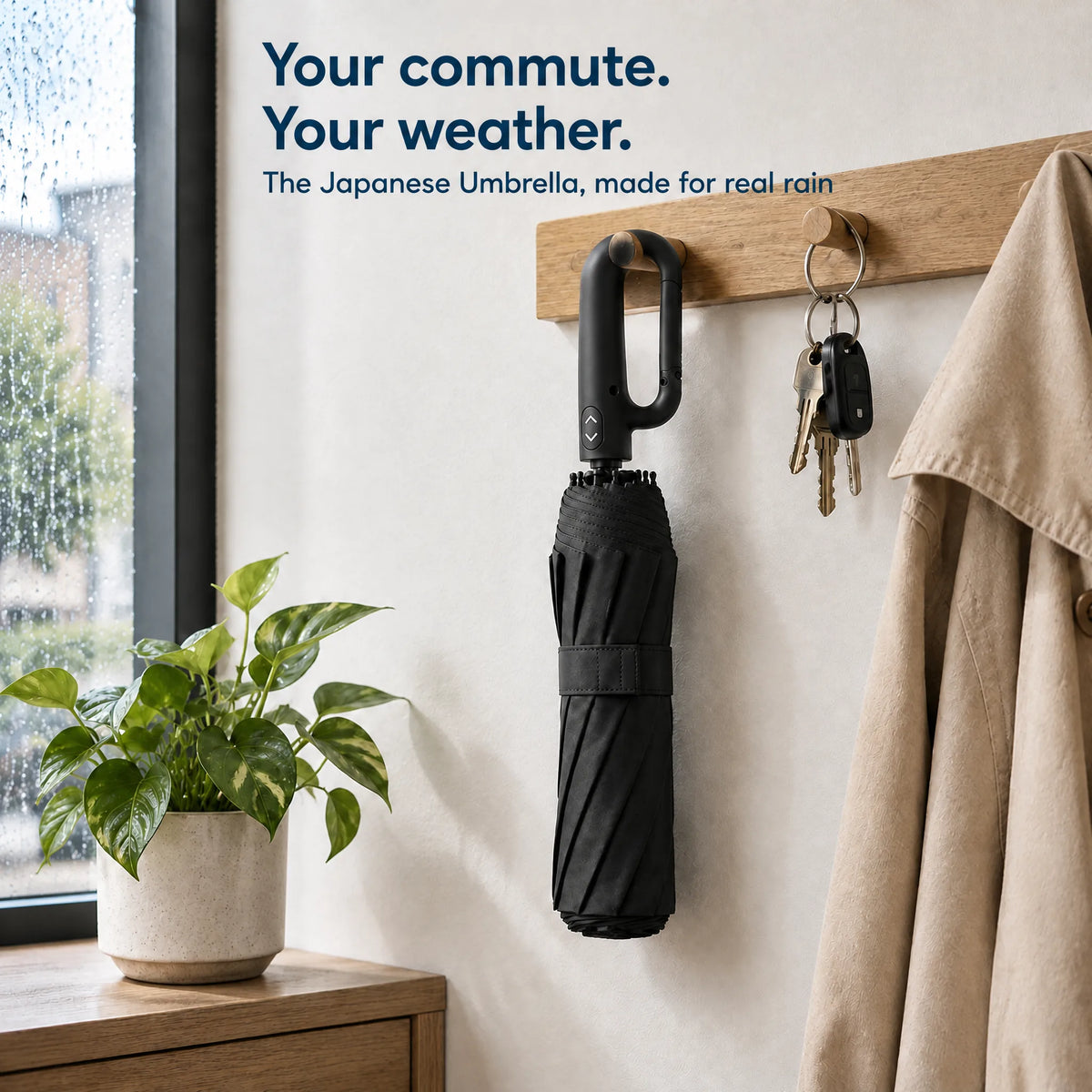 Japanese Umbrella hanging on a coat hook