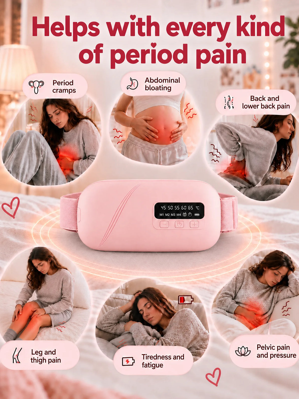 Period Relief Belt for cramps, bloating, back, leg and pelvic pain