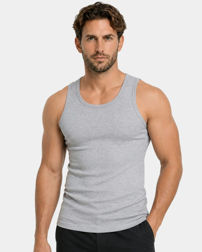 Man wearing the light grey Smart Fit Tank Top
