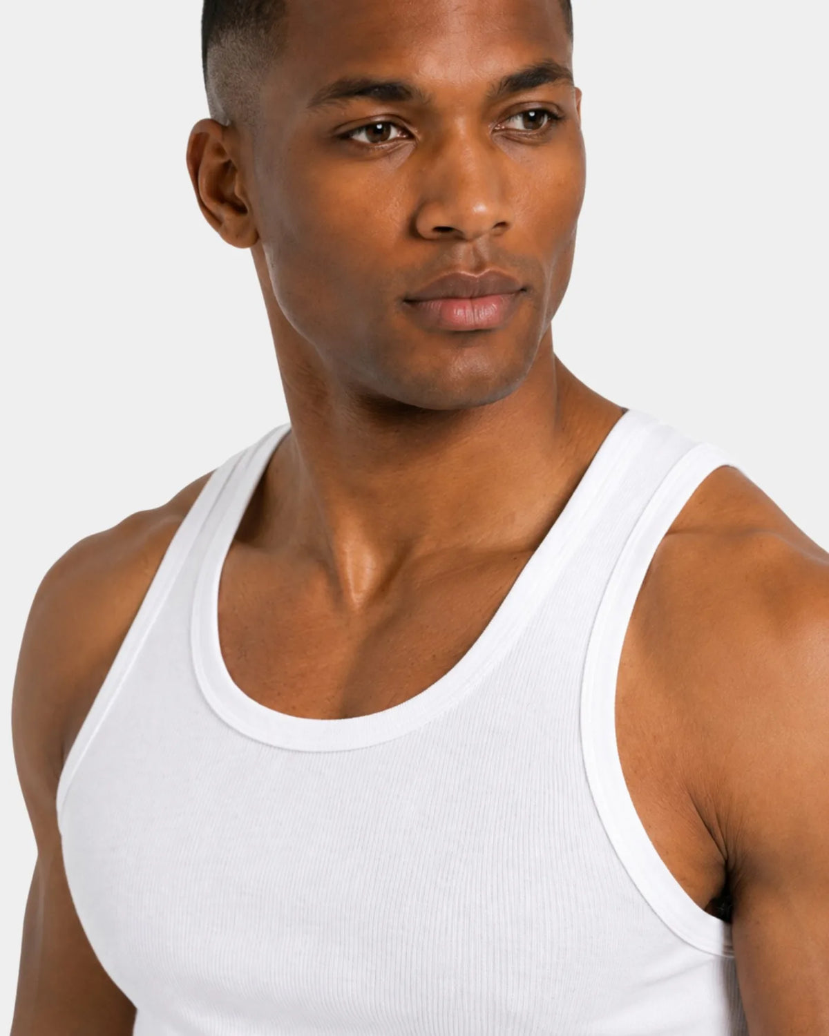White Smart Fit Tank Top neckline and shoulder detail