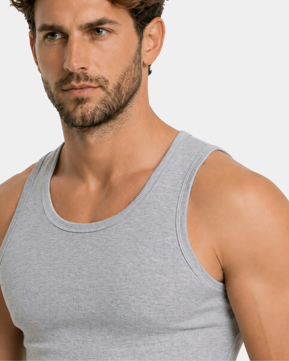 Light grey Smart Fit Tank Top neckline and shoulder detail