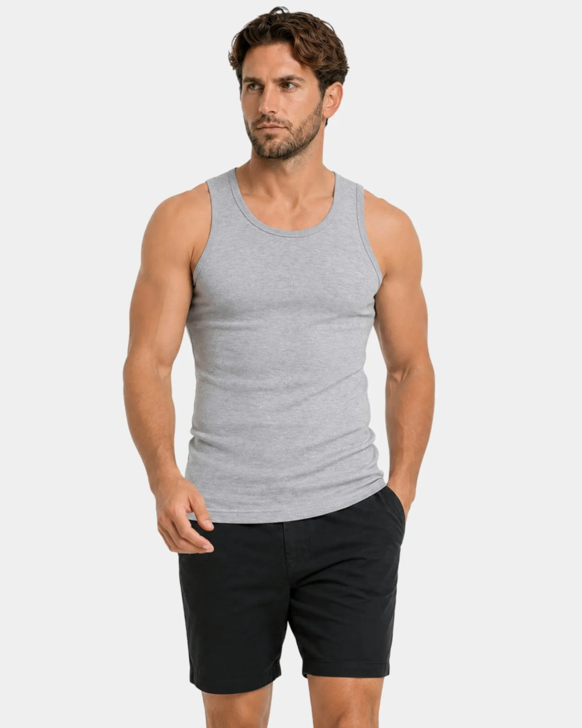Light grey Smart Fit Tank Top, three-quarter full body view