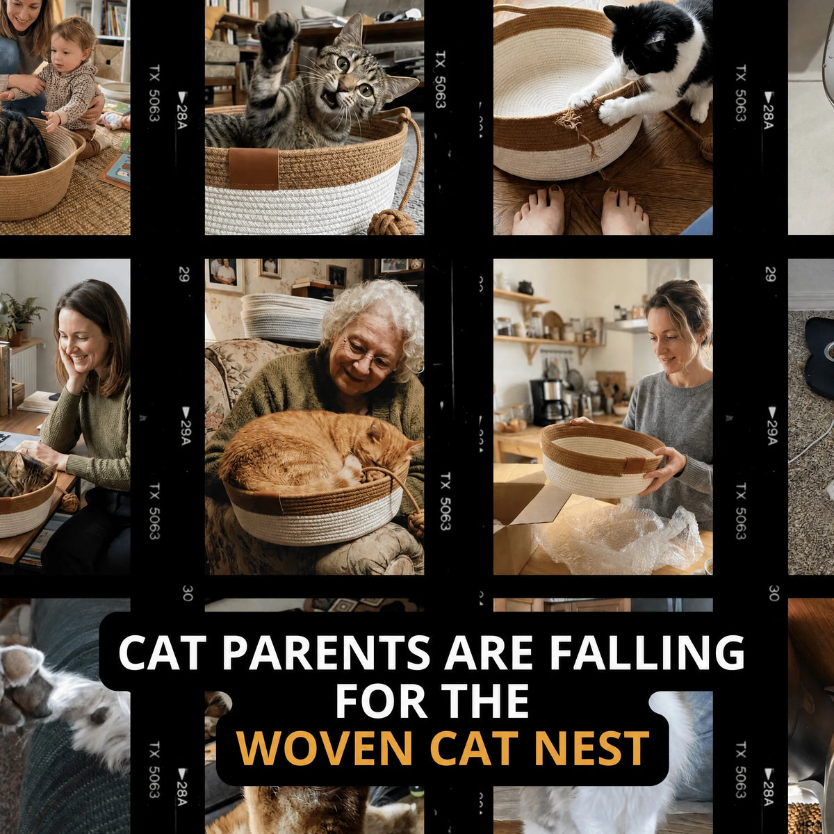 Cat parents enjoying the Woven Cat Nest at home